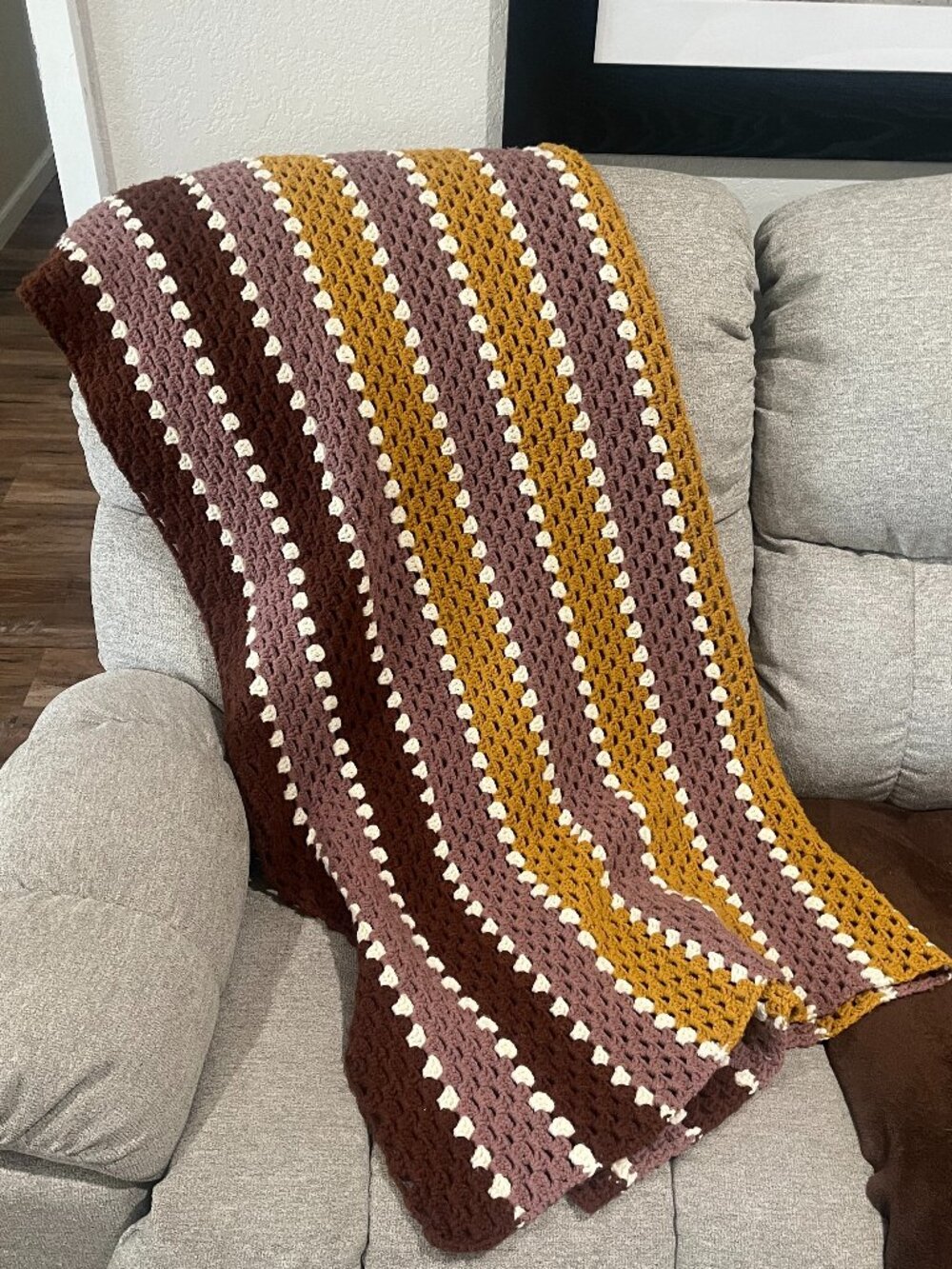 Vintage Afghan Blanket Throw 47" by 55" Cottagecore Boho Baby Purple Cream